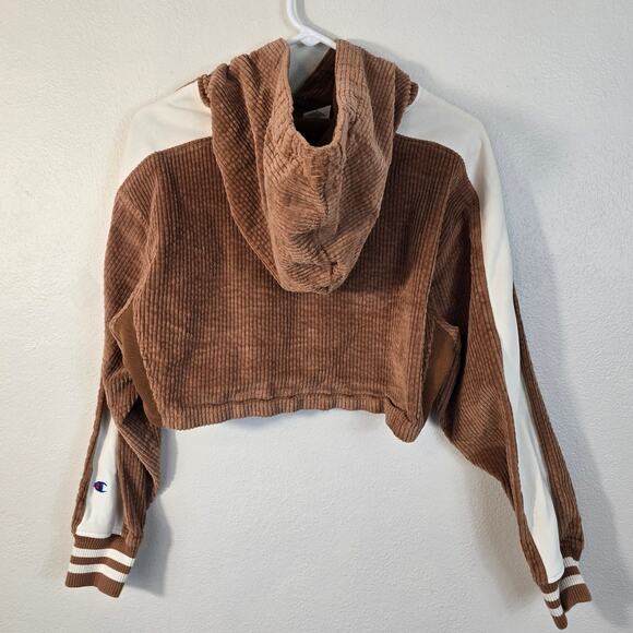 Champion Hoodie Women's XS Reverse Weave Brown Corduroy Cropped Y2K Athleisure - Picture 2 of 10